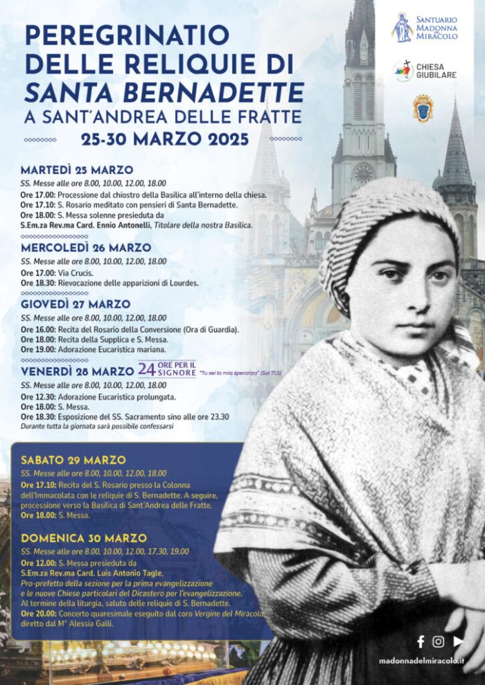 Reliquias de Santa Bernadette Soubirous visitam Basilica romana